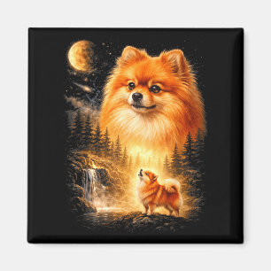 Pomeranian tjuter mot månen vintage mystisk gör magnet