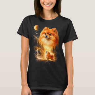 Pomeranian tjuter mot månen vintage mystisk gör t shirt