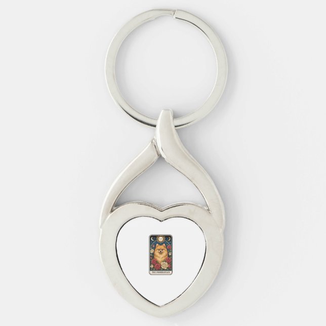 Pomeranian Twisted Heart Silverfärgad Nyckelring (Framsidan)