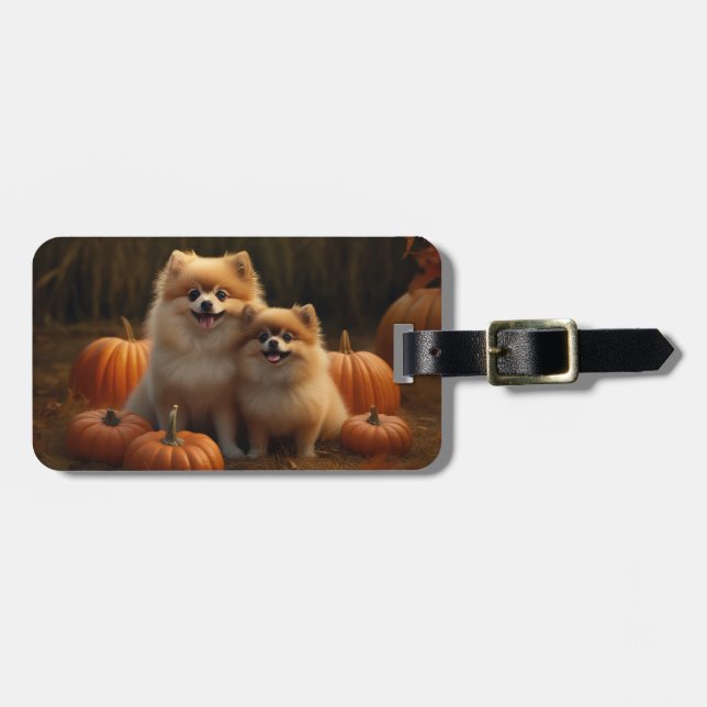 Pomeranian Valp Höstglädje Pumpa Bagagebricka (Horisontell Framsida)