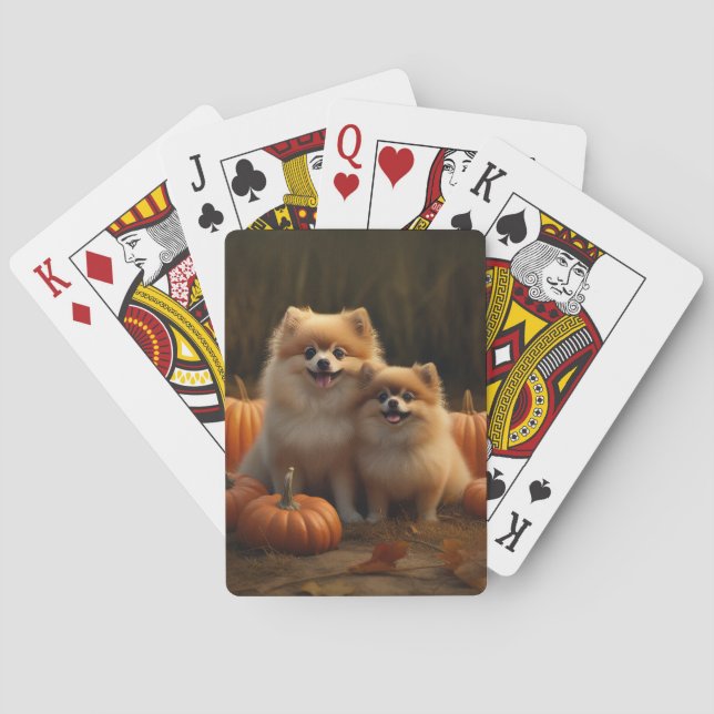 Pomeranian Valp Höstglädje Pumpa Casinokort (Baksidan)