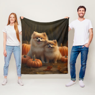 Pomeranian Valp Höstglädje Pumpa Fleecefilt