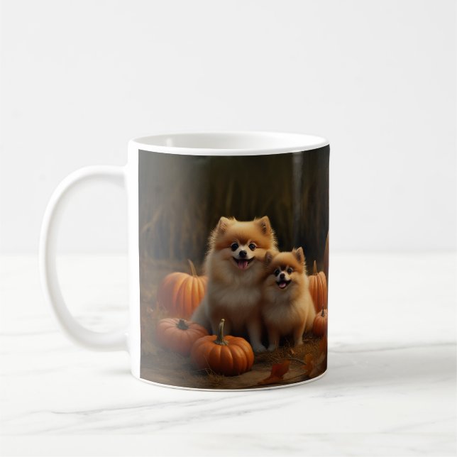 Pomeranian Valp Höstglädje Pumpa Kaffemugg (Vänster)