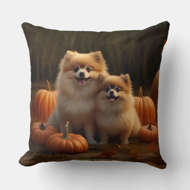 Pomeranian Valp Höstglädje Pumpa Kudde (Framsida)