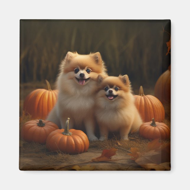 Pomeranian Valp Höstglädje Pumpa Magnet (Framsidan)