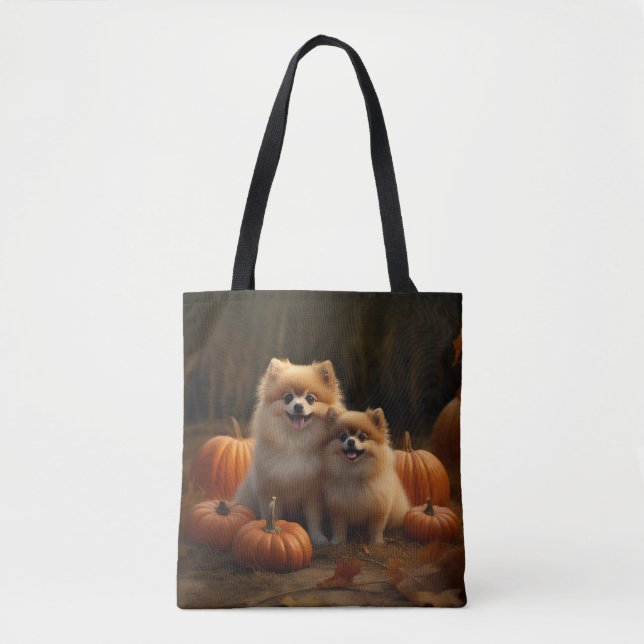 Pomeranian Valp Höstglädje Pumpa Tygkasse (Framsida)