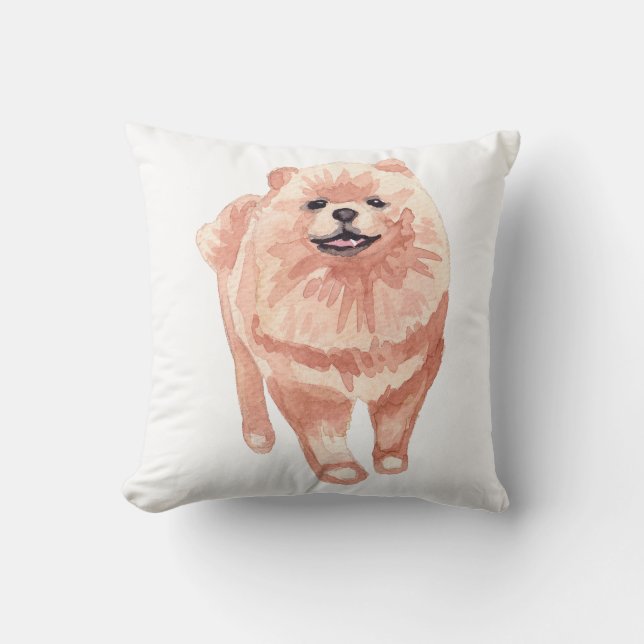Pomeranian Vattenfärg Konstnärlig Målning Kudde (Framsida)