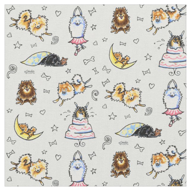 Pomeranians-Coola Grått Tyg (Närbild)