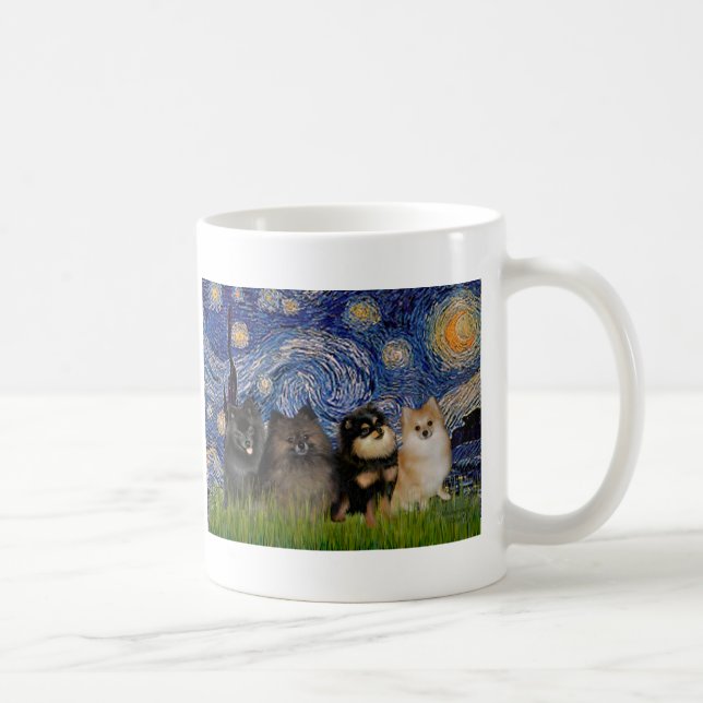 Pomeranians (fyra) - Stjärnnatt Kaffemugg (Höger)
