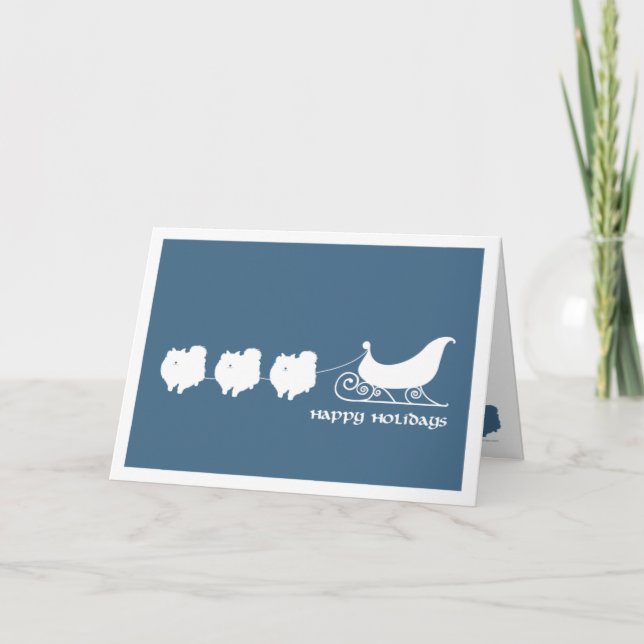 Pomeranians Pulling Santa's Sleigh Helgkort (Framsida)