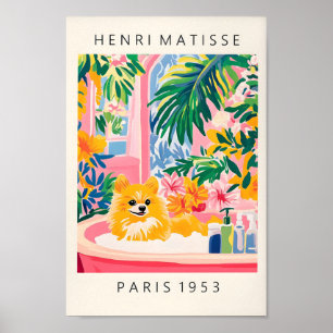 Pomeranska i badkar, Hund Art Print, Rosa Dopamin Poster