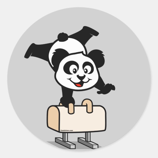 Pommel Horse Panda Runt Klistermärke (Framsida)