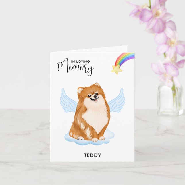 Pommern Angel Hund Memorial Pet Loss Sympathy Kort (Orkide)