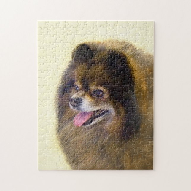 Pommern Black and Tan Painting Original Hund Art Pussel (Vertikal)