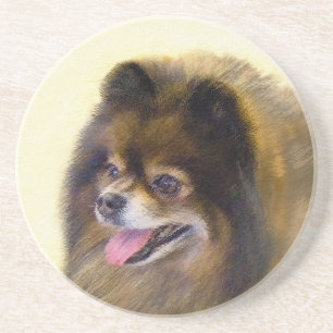 Pommern Black and Tan Painting Original Hund Art Underlägg Sandsten