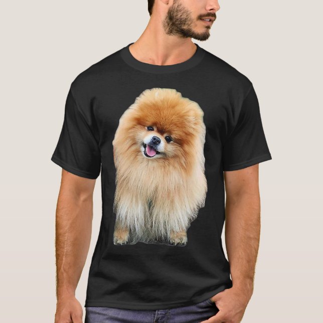 Pommern Cute Puppy Hund Head Tilt T Shirt (Framsida)
