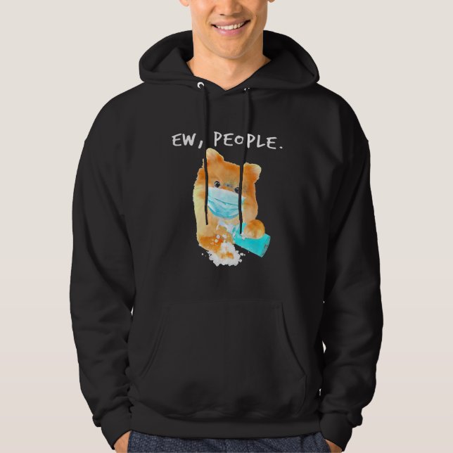Pommern Ew People Hund som bar en Ansikte-mask Hoodie (Framsida)