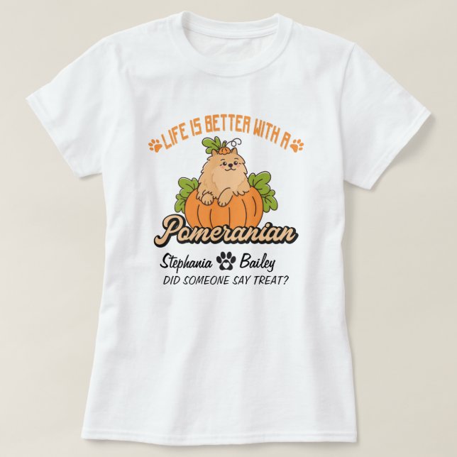 Pommern Fall Thanksgiving Halloween Spitz Hund T Shirt (Design framsida)