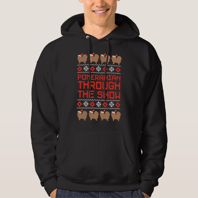 Pommern genom Snö Red Funny Computer Hoodie (Framsida)