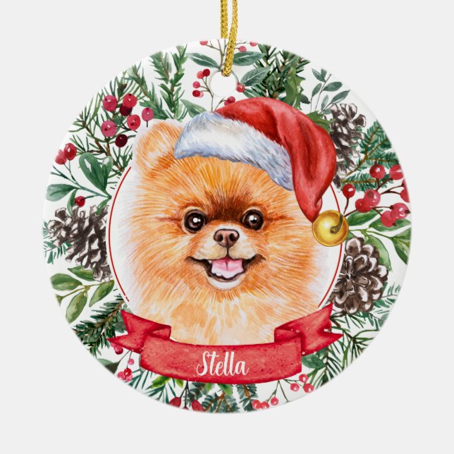 Pommern Hund Anpassningsbar Santa Hat jul Ornament (Framsidan)