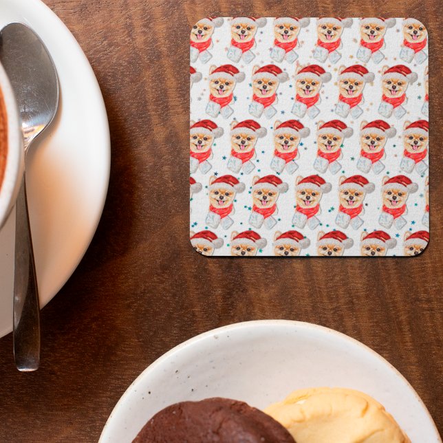 Pommern Hund aveln julstjärnor Underlägg Papper Kvadrat (Skapare uppladdad)