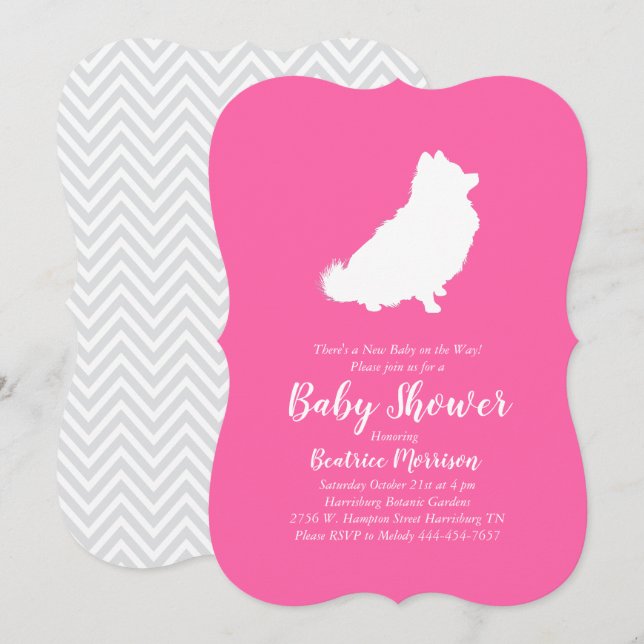 Pommern Hund Baby Shower Rosa Girl Inbjudningar (Fram/baksida)