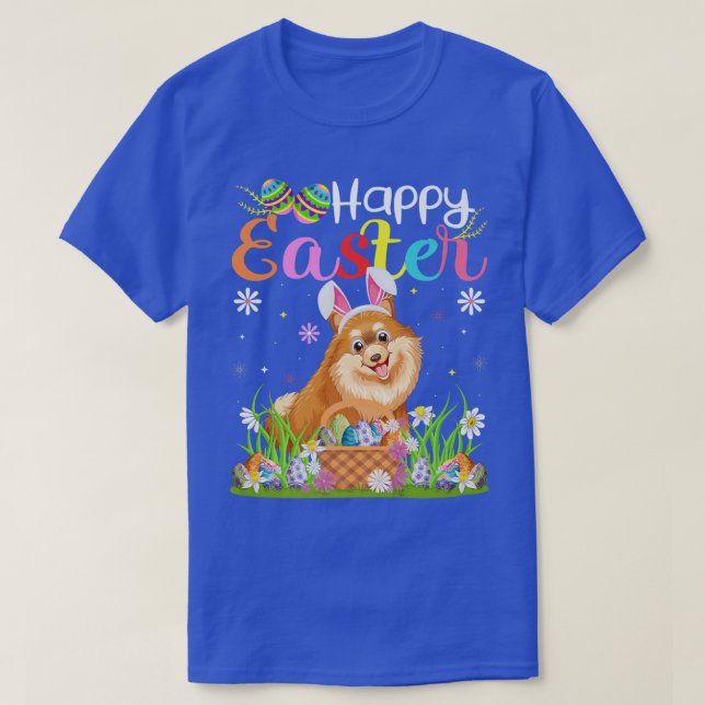 Pommern Hund Bunny Egg Hunt Funny Pommern Hap T Shirt (Design framsida)