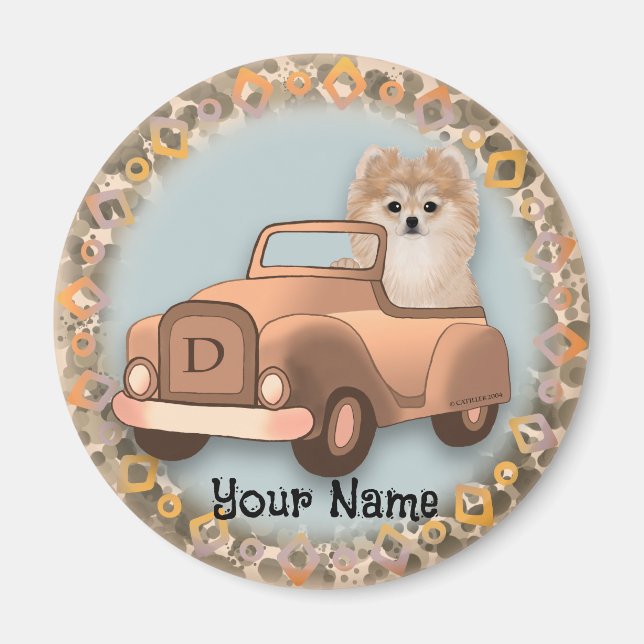 Pommern Hund Driving Car Magnet (Framsidan)