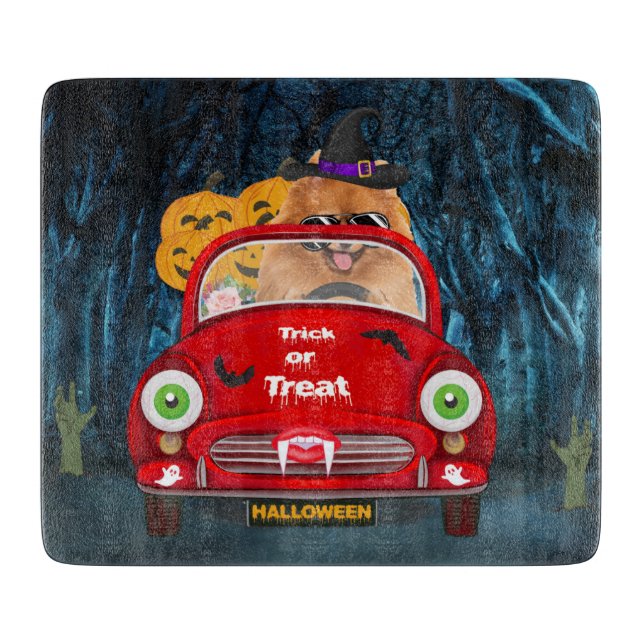 Pommern Hund Driving Car Scary Halloween (Framsidan)