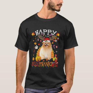 Pommern Hund Halloween jul Hund Lycklig Hallo T Shirt