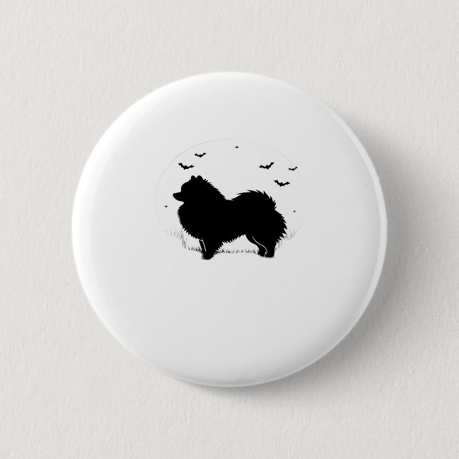 Pommern Hund � Halloween Måne Silhouette Classic Knapp (Framsida)