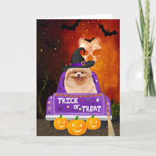 Pommern Hund i Halloween Lastbil Kort