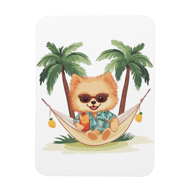 Pommern Hund i Hammock Hawaiian Shirt Magnet (Vertikal)