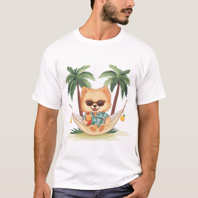 Pommern Hund i Hammock Hawaiian Shirt T (Framsida)