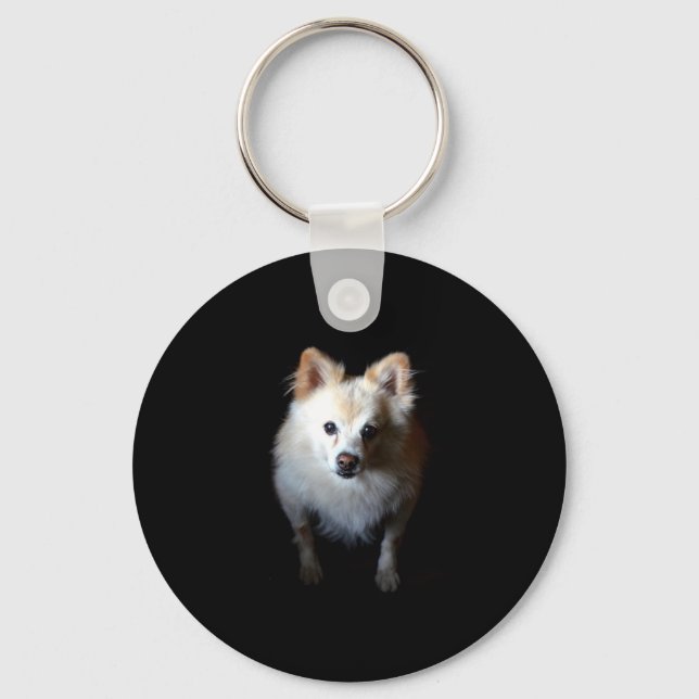 Pommern-Hund i Mörk Keychain Nyckelring (Framsida)