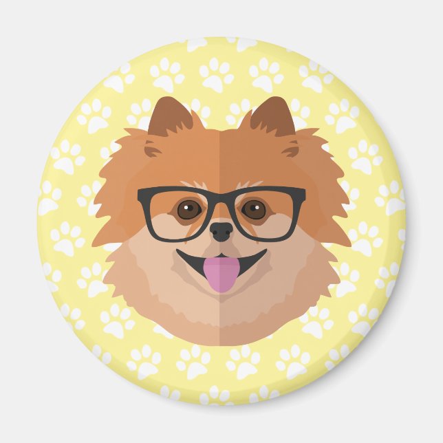 Pommern-Hund i NERD-glasen | Cute Hipster Gift Magnet (Framsidan)