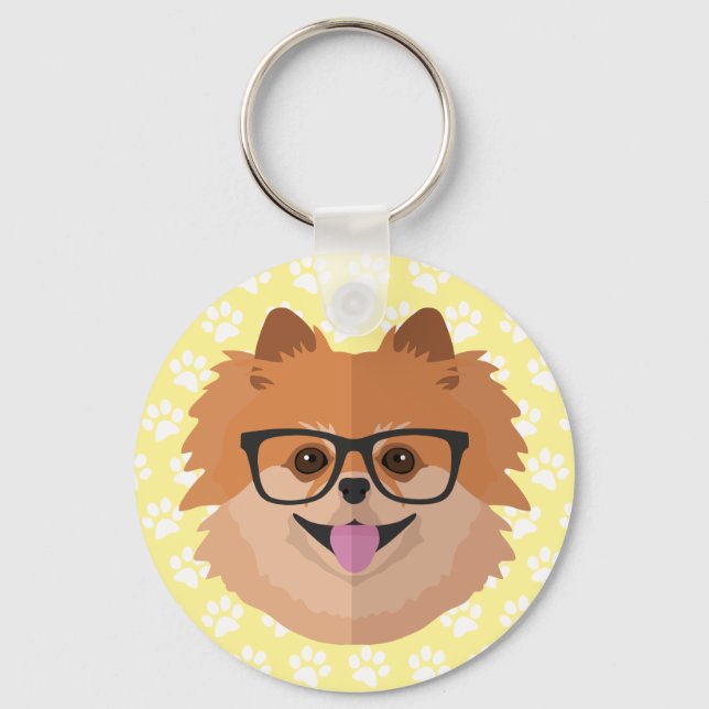 Pommern-Hund i NERD-glasen | Cute Hipster Gift Nyckelring (Framsida)