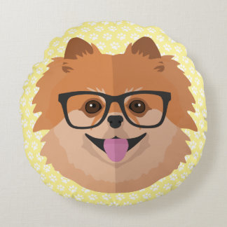 Pommern-Hund i NERD-glasen | Cute Hipster Gift Rund Kudde