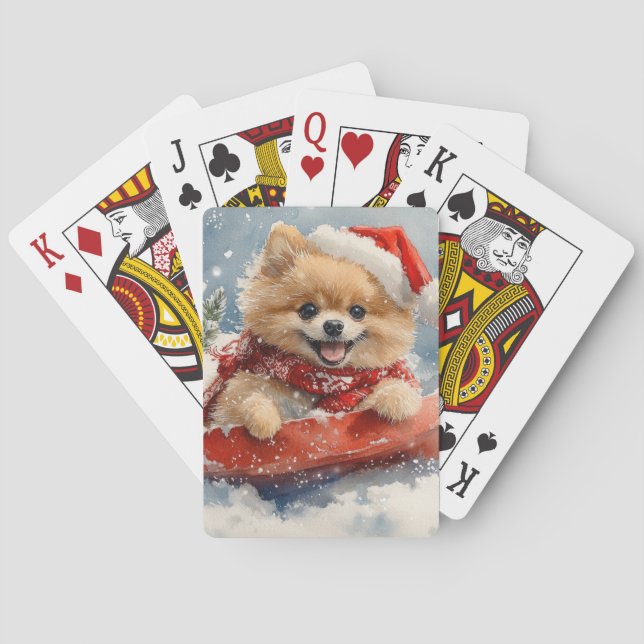Pommern Hund i Sledge Låt det snöa jul Casinokort (Baksidan)
