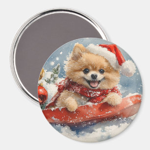 Pommern Hund i Sledge Låt det snöa jul Magnet