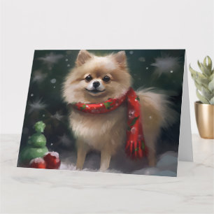 Pommern Hund i Snö jul Kort
