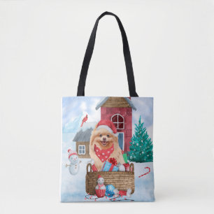 Pommern Hund I snö julhuset Hund P Tygkasse
