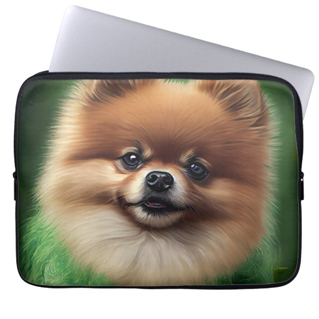 Pommern Hund i St. Patrick Dress Laptop Fodral (Framsidan)