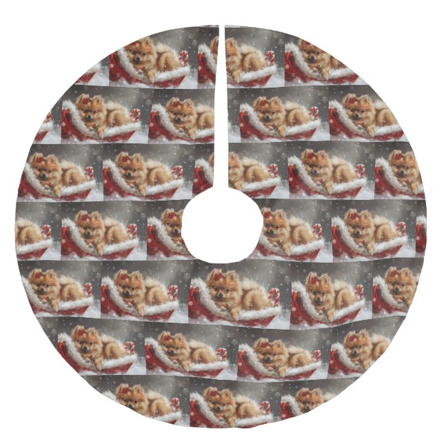 Pommern Hund Jul Festive Julgransmatta Borstad Polyester (Framsidan)