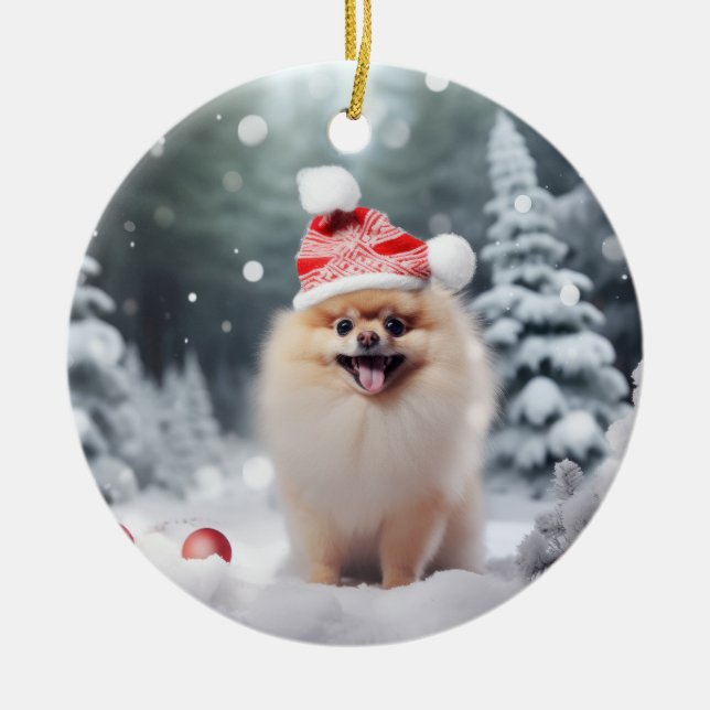 Pommern Hund jul Keepsaké Julgransprydnad Keramik (Framsidan)