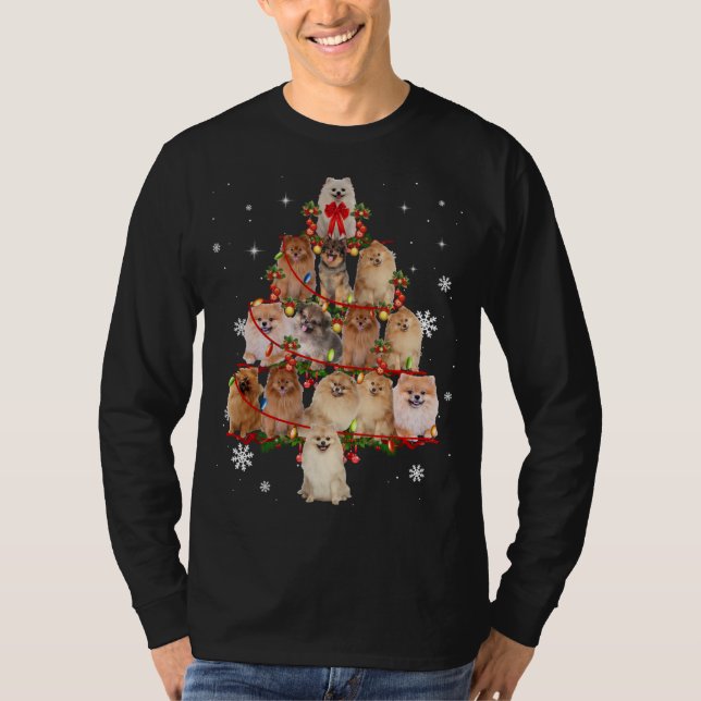 Pommern Hund Ljus Julgran Rolig hund Xma T Shirt (Framsida)