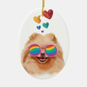 Pommern-Hund med hjärtans Alla hjärtans dag Julgransprydnad Keramik