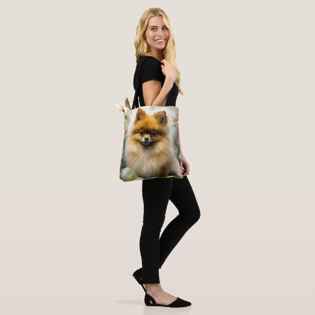 Pommern-Hund med Påskägg Helgdag Tygkasse (På modell)