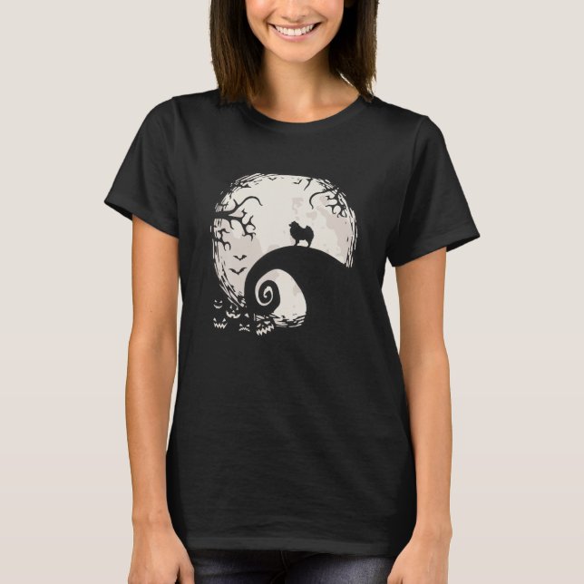 Pommern Hund och Måne Howl i Hund T Shirt (Framsida)
