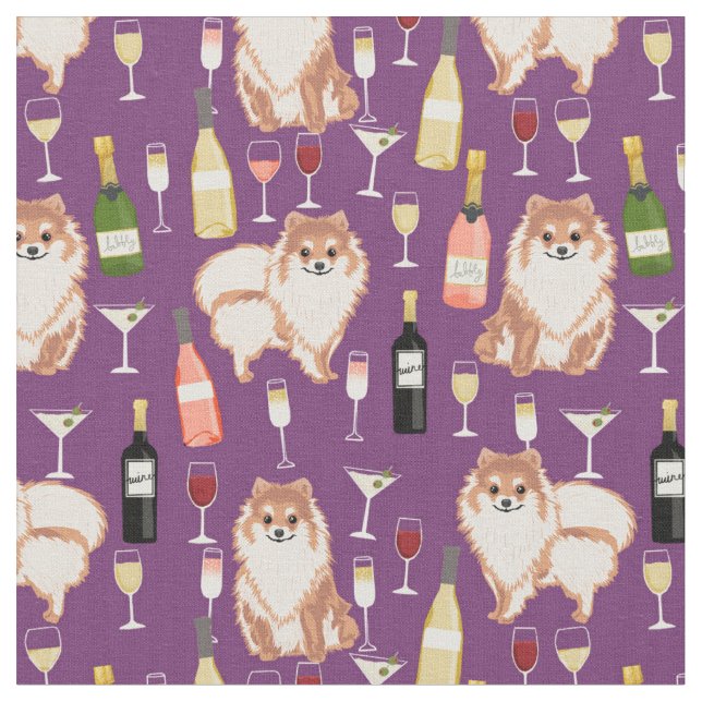 Pommern hund och vin lila tyg (Närbild)